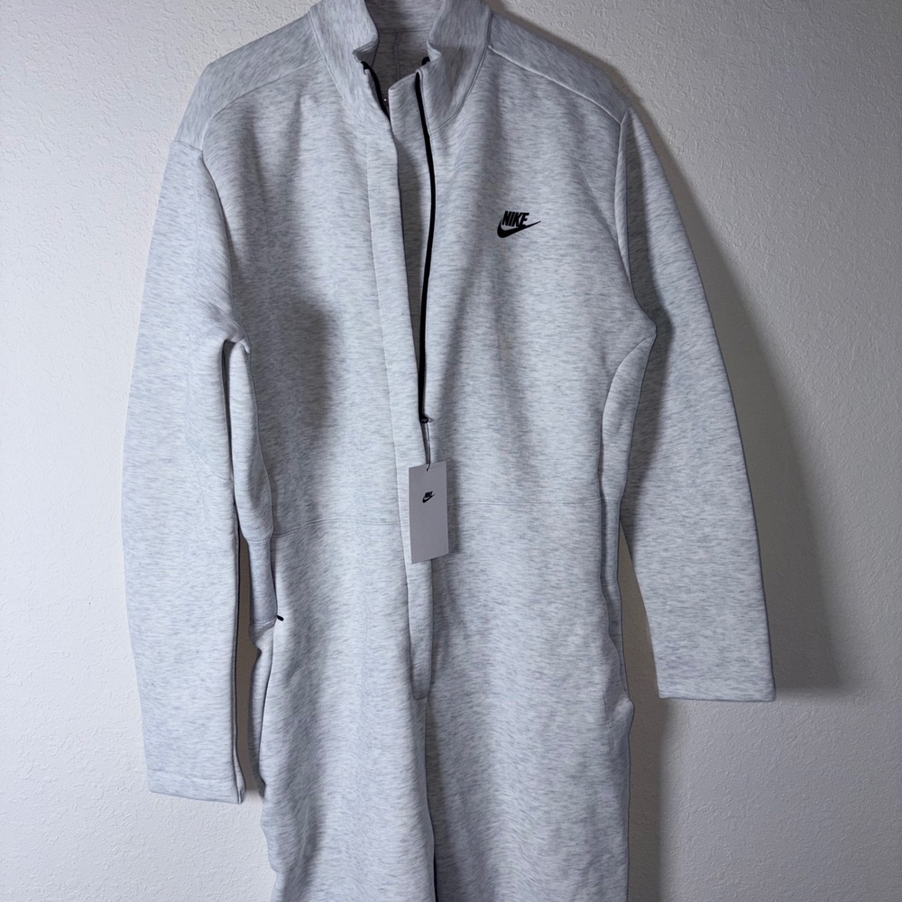 Nike Tech Fleece Jumpsuit large Grey New Full Zip Mock Neck Long Sleeve Sporty - Picture 2 of 11